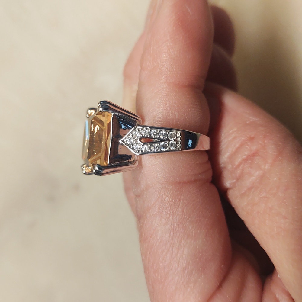 BOGO! NEW! Large Pink Sapphire and Crystal Princess Cut Silver Ring Sz 6 - Picture 8 of 14